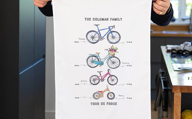 Personalised Family Cycling Tea Towel