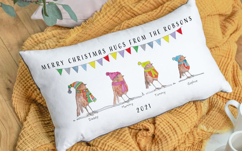 Robin Family Christmas Long Cushion