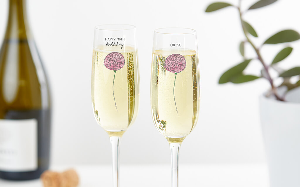 Birth flower champagne glasses