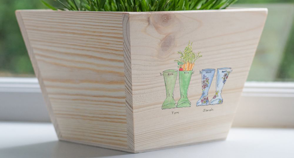 Couples Welly Boot Pine Planter ﻿