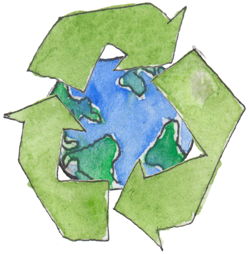 Recycling symbol on planet earth