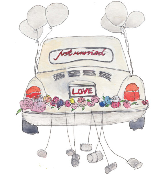just married wedding car illustration