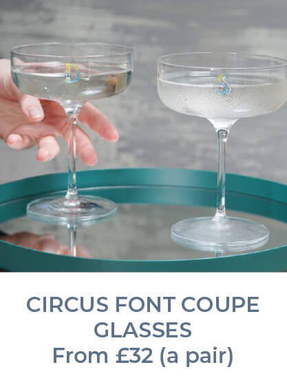 personalised circus font coupe glasses