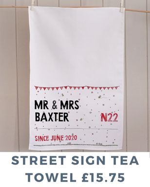 ANNIVERSARY MR & MRS STREET SIGN TEA TOWEL 