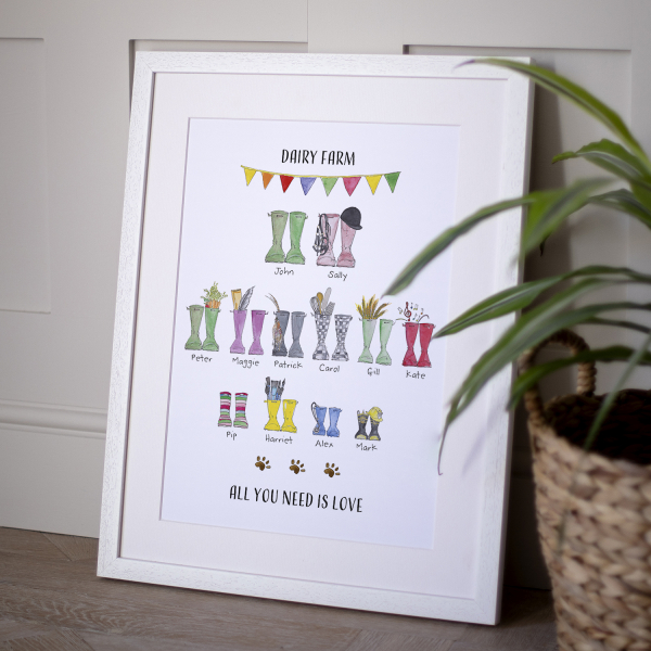 A4 Prints /& Framed Personalised Wedding Wellie Boot Print A5