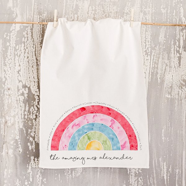 Personalised rainbow tea towel teacher gift Personalised tea towel